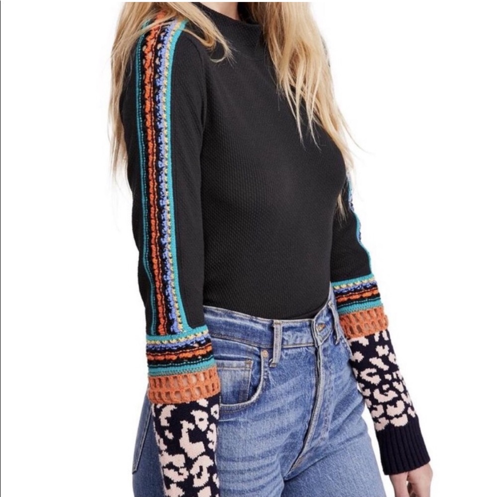 Free People Black Sweater with Multicolor Accents - Picture 6 of 9